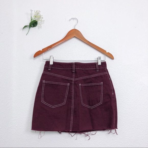 Maroon Contrast Lace Stitching Distressed Hem
Skirt - Picture 6 of 7